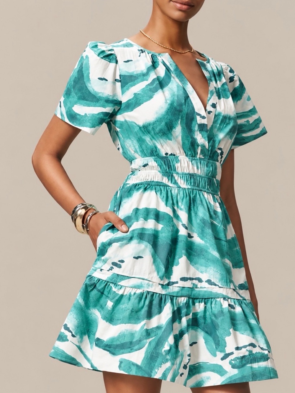 Anthropologie Somerset Dress. Aqua Waves Size 2X